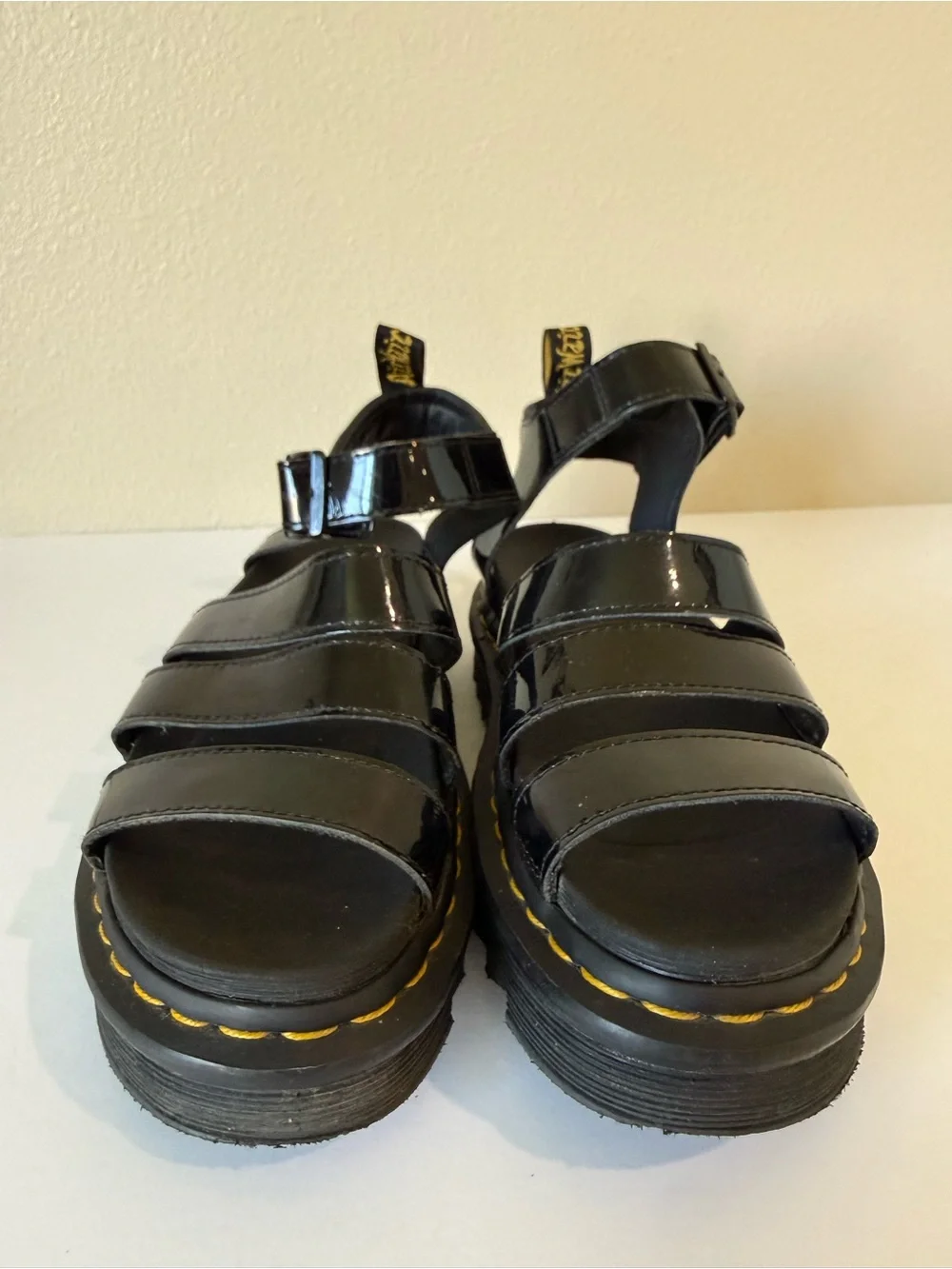 Dr. Martens Blaire Patent Leather Platform Sandals Black W US 8 EU 39 AirWair